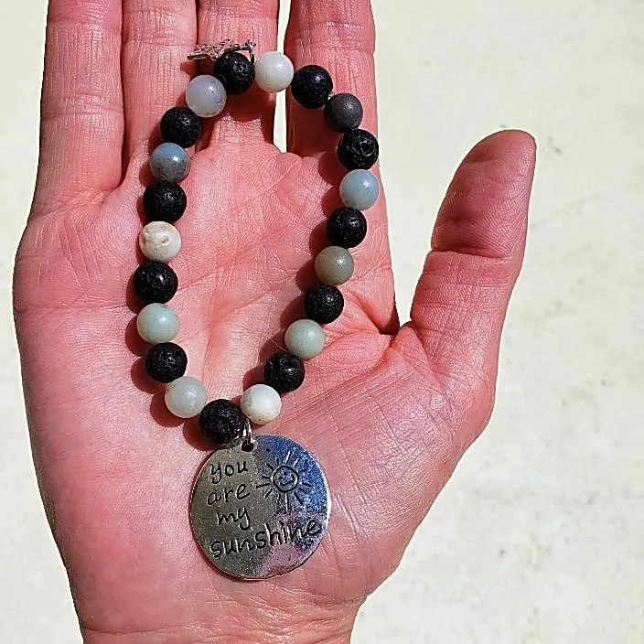 Lava Stone Diffuser  Handmade Bracelet With Amazonite And Sunshine Charm - Handmade
