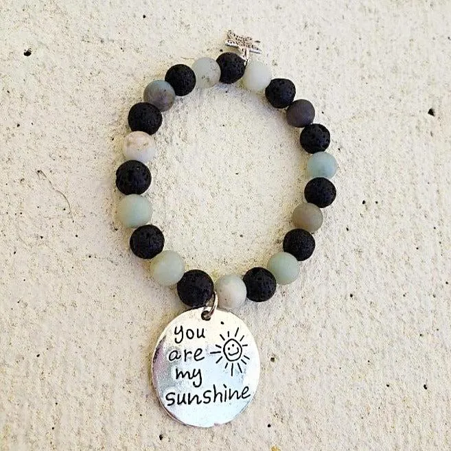 Lava Stone Diffuser  Handmade Bracelet With Amazonite And Sunshine Charm - Handmade