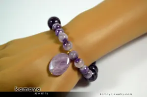 LAVENDER AMETHYST BRACELET - Oval Lavender Amethyst Pendant and Chevron Amethyst Beads