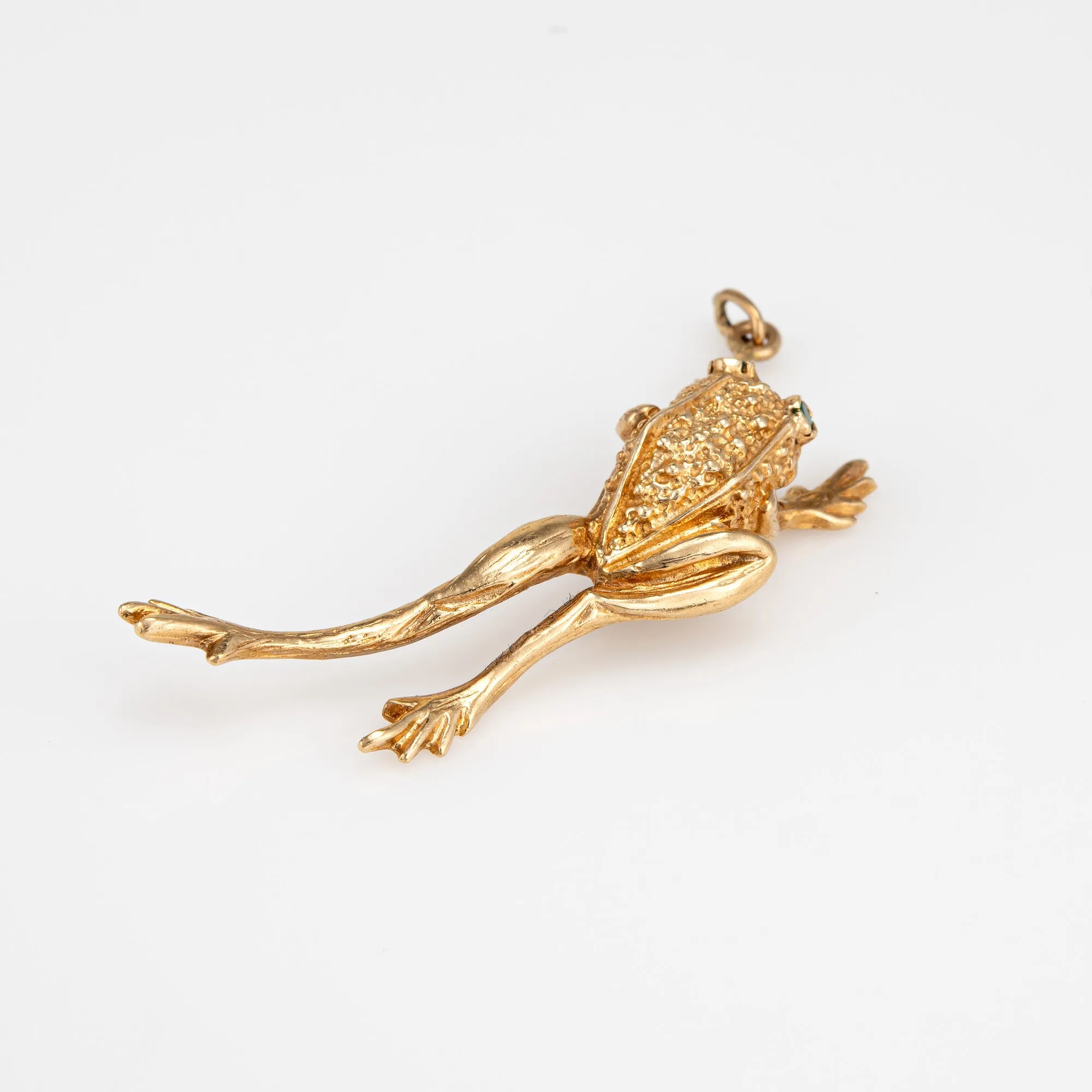 Leaping Frog Pendant Vintage 14k Yellow Gold Estate Animal Jewelry Long Legs
