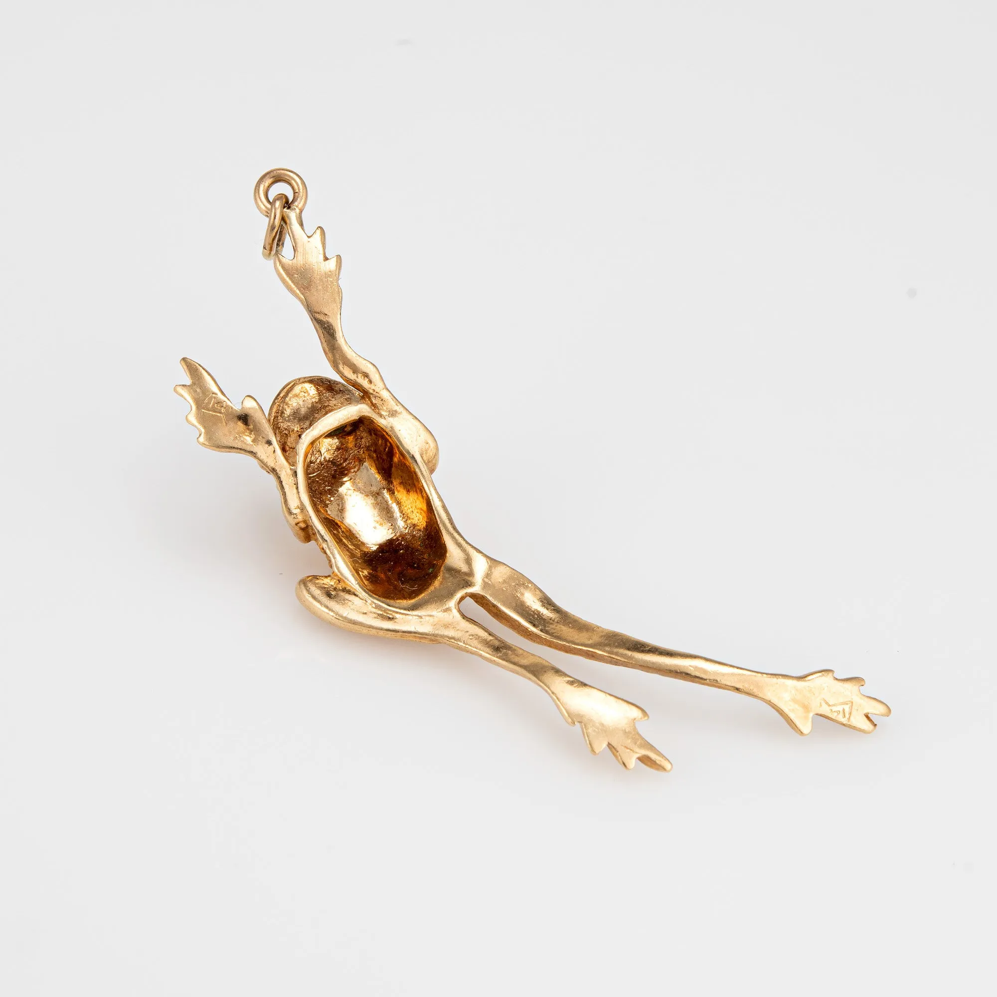 Leaping Frog Pendant Vintage 14k Yellow Gold Estate Animal Jewelry Long Legs