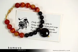 LEO BRACELET - Black Onyx Pendant and Sardonyx Beads
