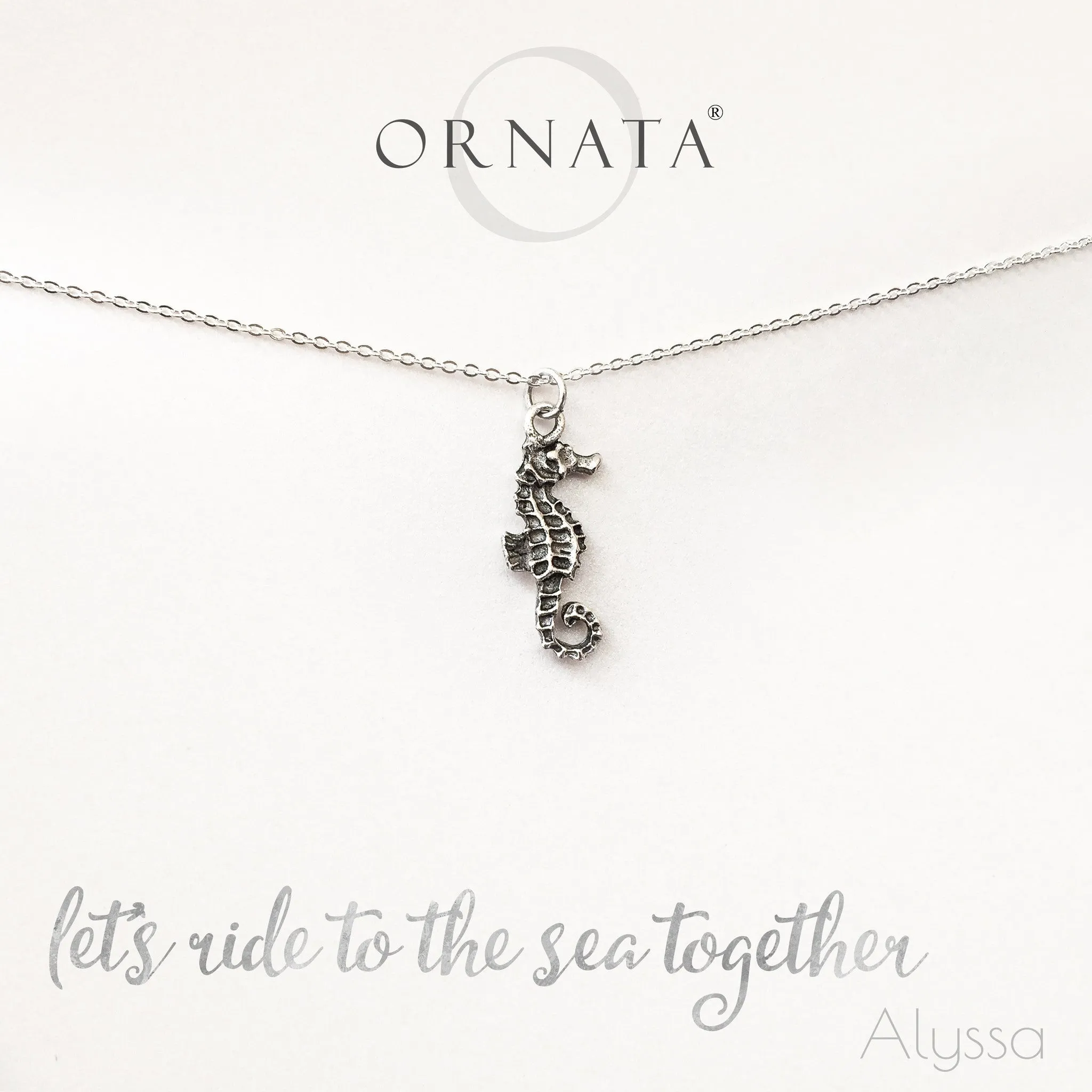 “Let’s Ride to the Sea Together” Seahorse Sterling Silver and Silver Plated Necklace