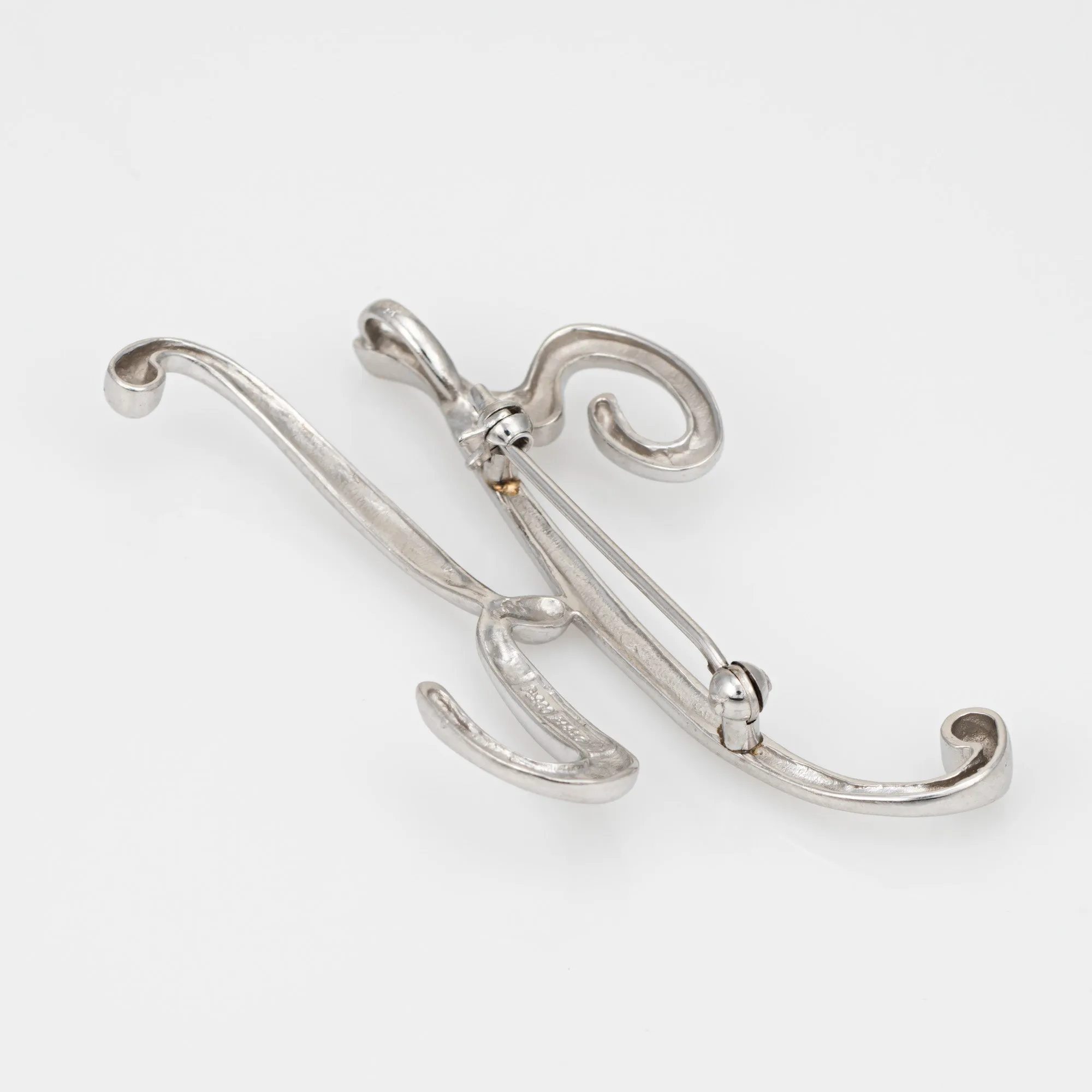 Letter K Pendant Brooch Vintage Platinum Large Initial Script Estate Jewelry