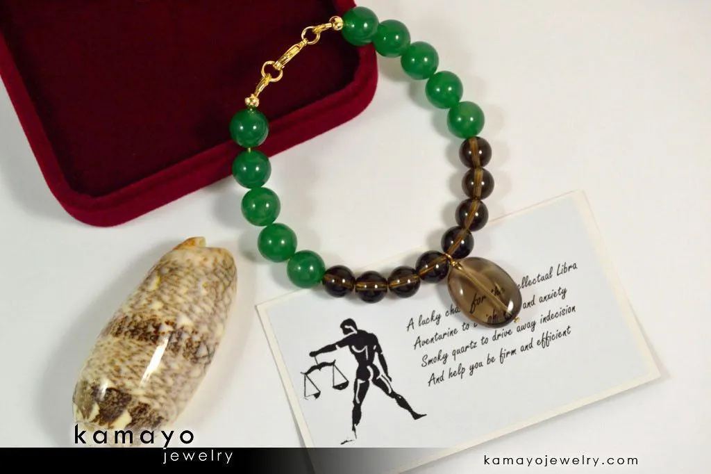 LIBRA BRACELET - Smoky Quartz Pendant and Green Aventurine Beads