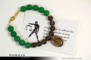 LIBRA BRACELET - Smoky Quartz Pendant and Green Aventurine Beads