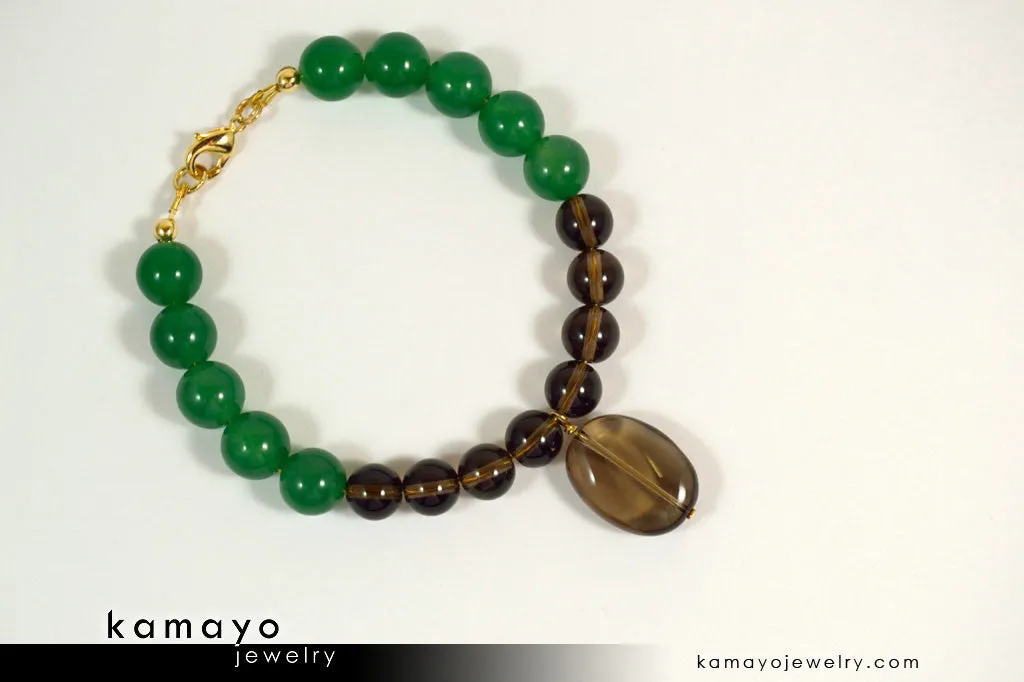 LIBRA BRACELET - Smoky Quartz Pendant and Green Aventurine Beads