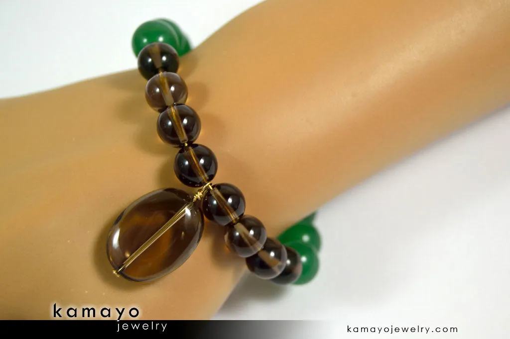 LIBRA BRACELET - Smoky Quartz Pendant and Green Aventurine Beads
