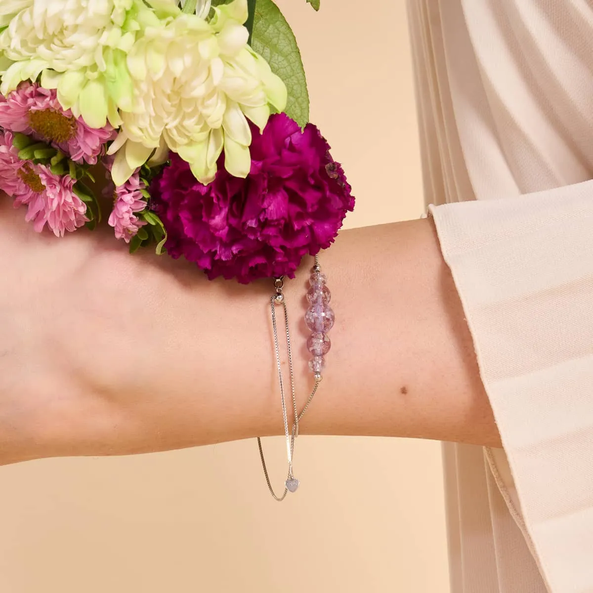 Lilac | .925 Sterling Silver | Firefly Glass Infinity Clasp Anklet