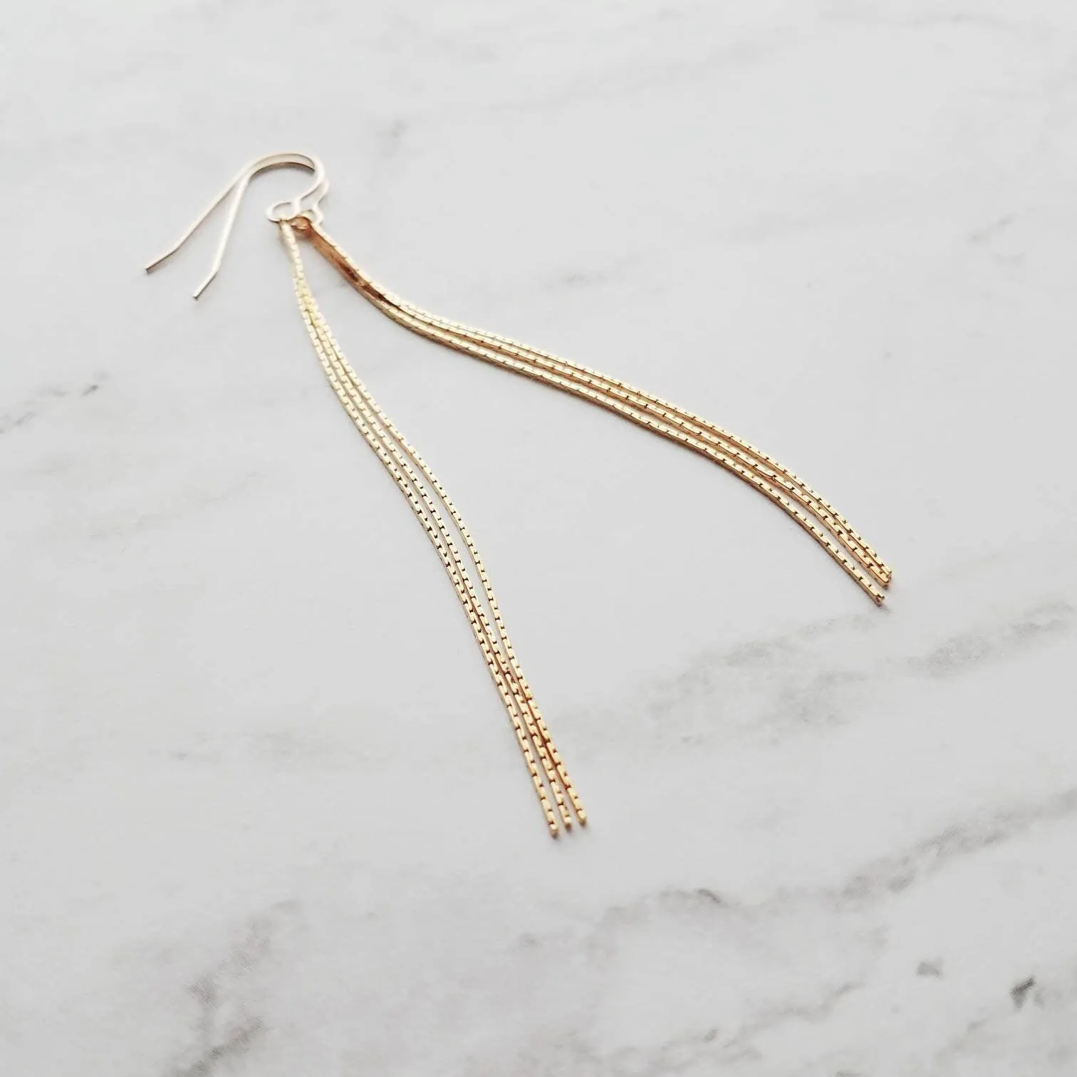 Long Gold Chain Earrings, thin chain dangle earring, 3 inch earring, chain strand earring, simple chain earring, minimalist earring, snake