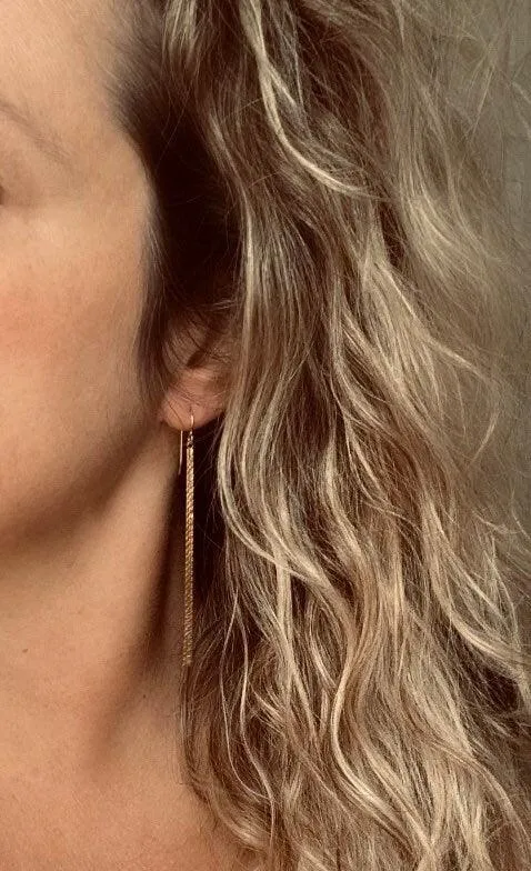 Long Gold Chain Earrings, thin chain dangle earring, 3 inch earring, chain strand earring, simple chain earring, minimalist earring, snake
