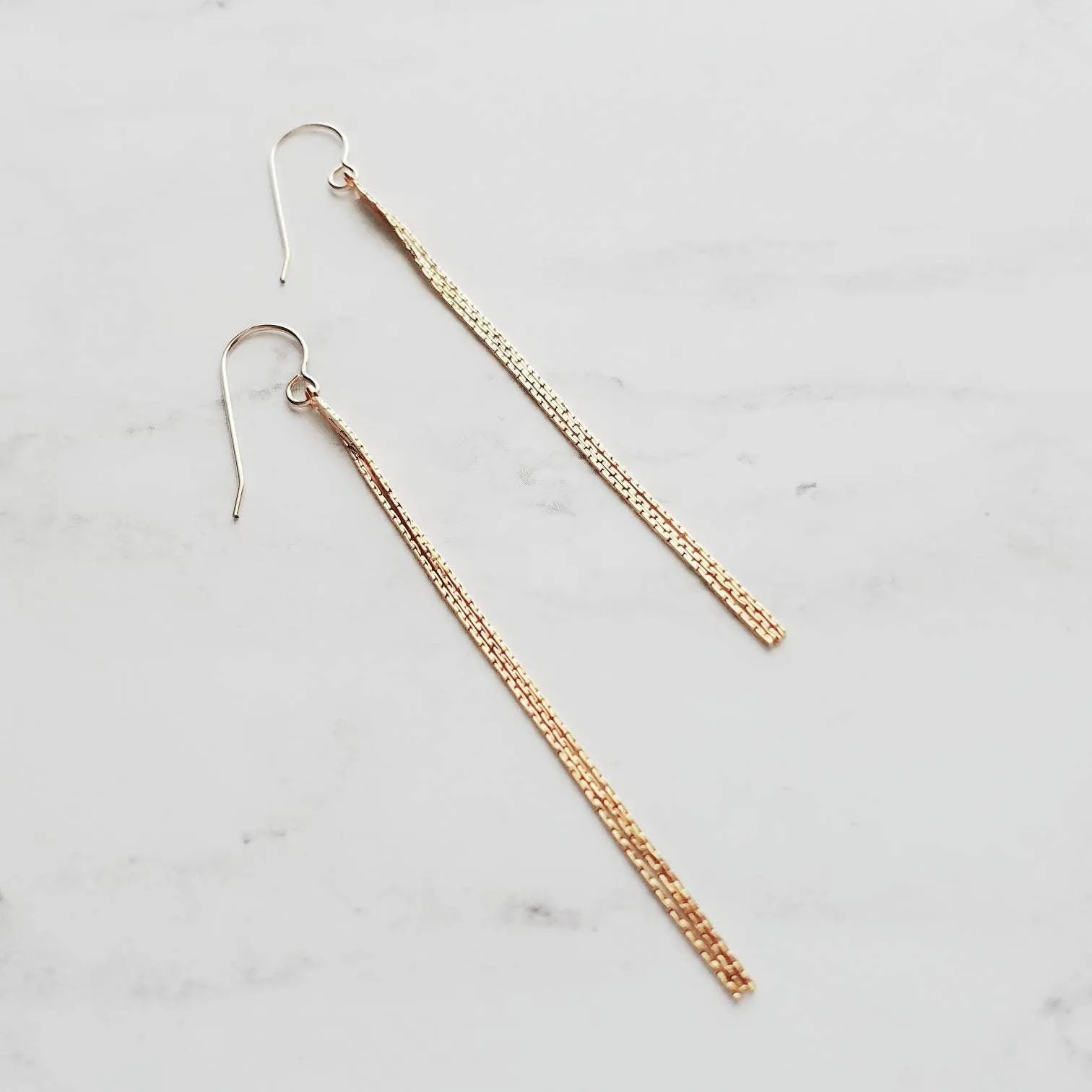 Long Gold Chain Earrings, thin chain dangle earring, 3 inch earring, chain strand earring, simple chain earring, minimalist earring, snake