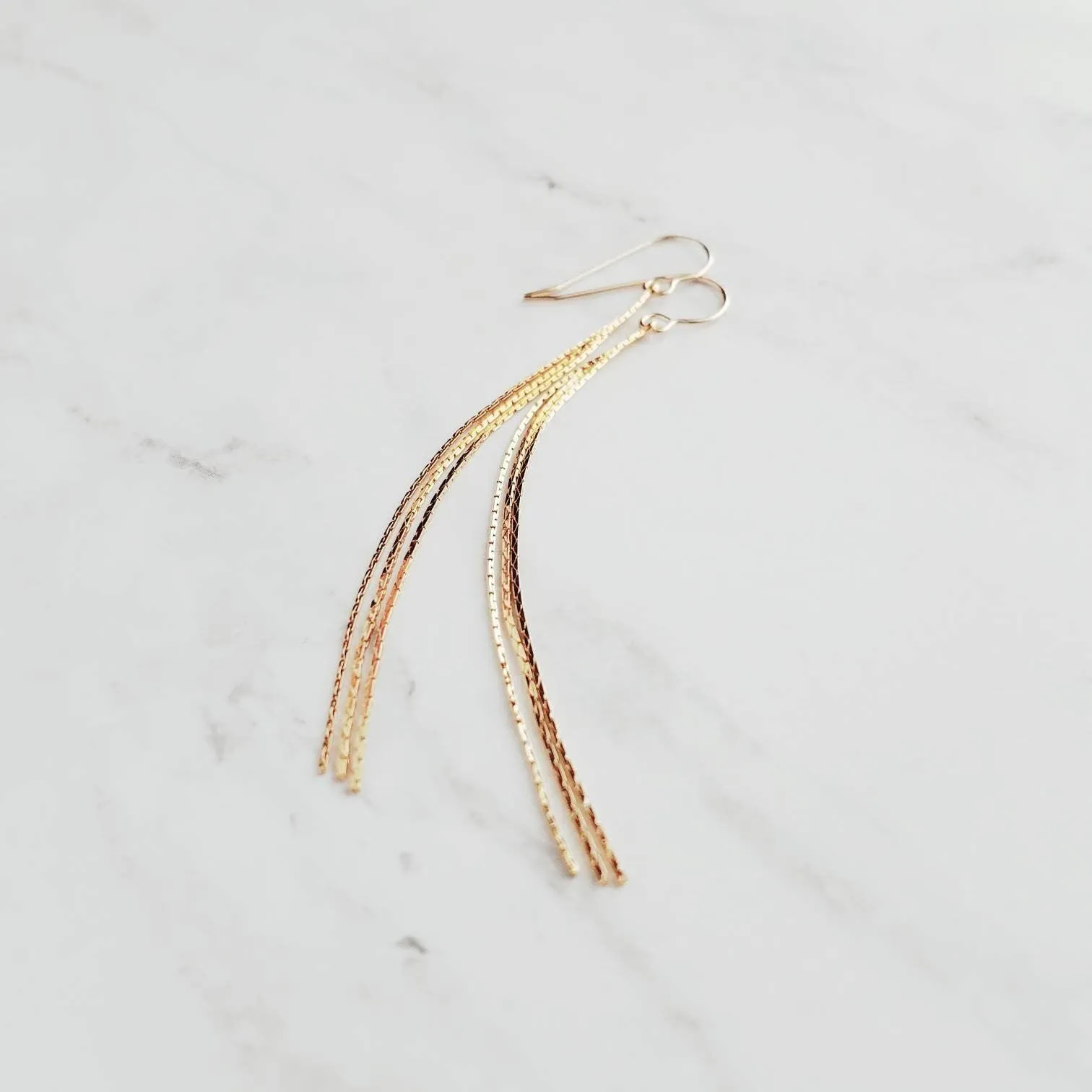 Long Gold Chain Earrings, thin chain dangle earring, 3 inch earring, chain strand earring, simple chain earring, minimalist earring, snake