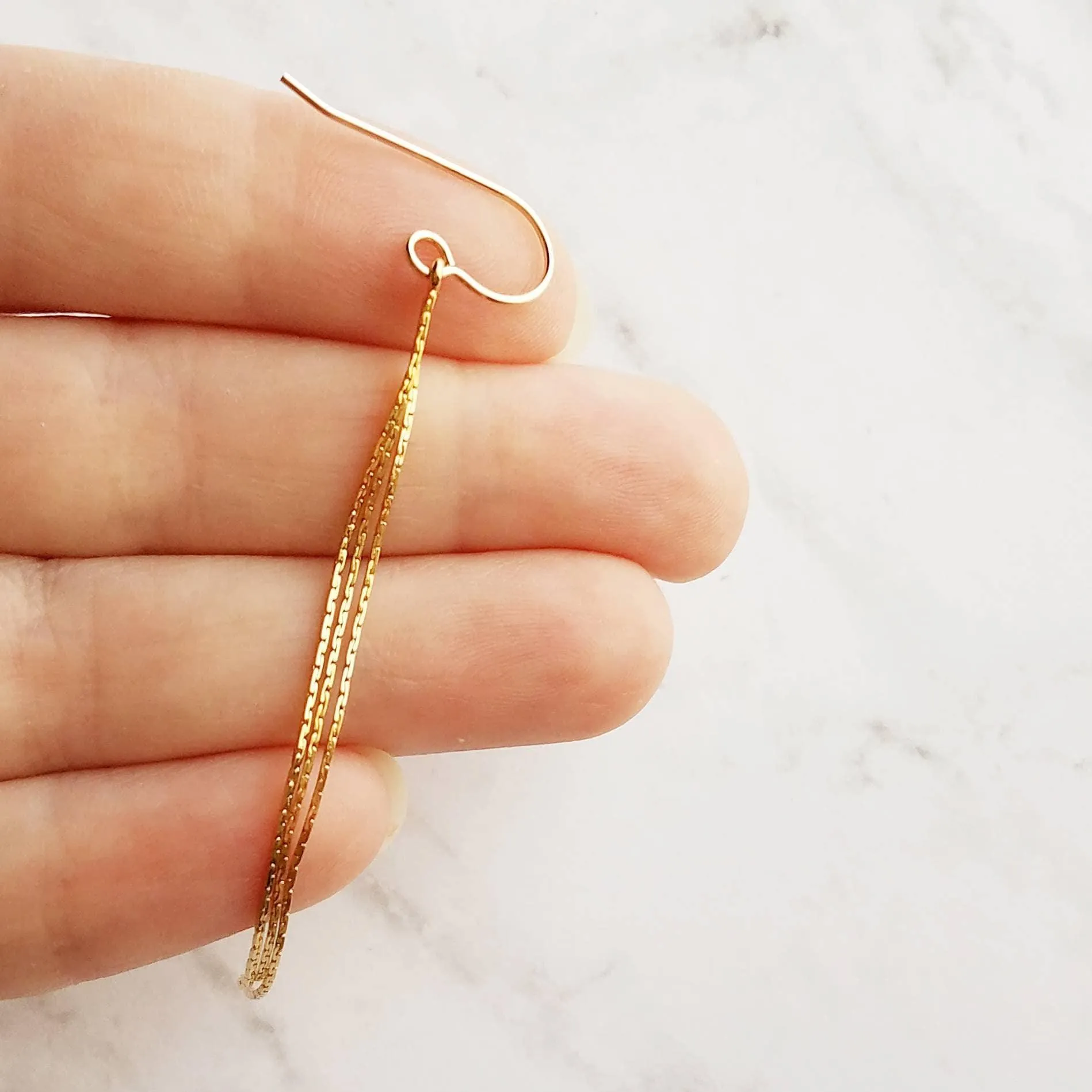 Long Gold Chain Earrings, thin chain dangle earring, 3 inch earring, chain strand earring, simple chain earring, minimalist earring, snake