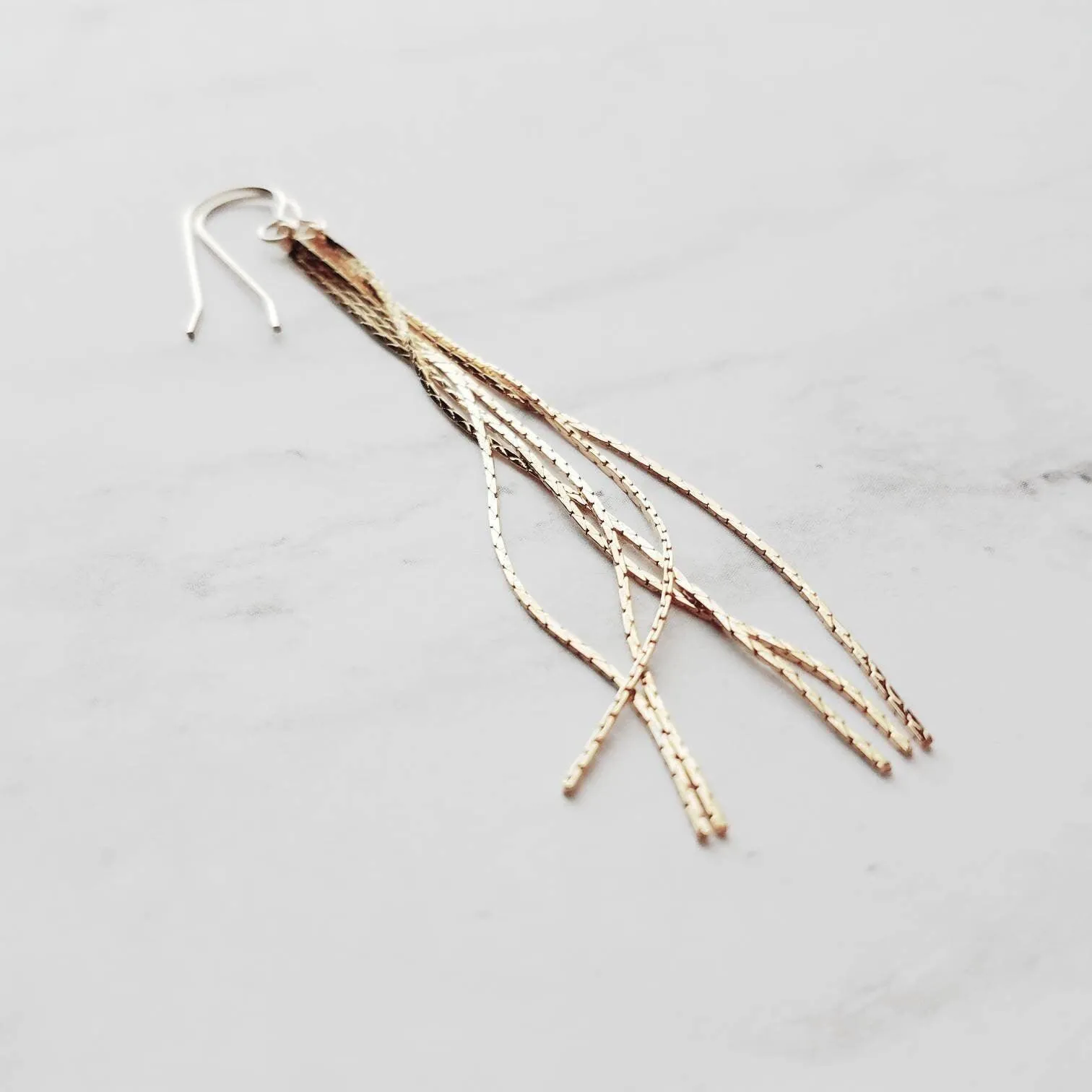 Long Gold Chain Earrings, thin chain dangle earring, 3 inch earring, chain strand earring, simple chain earring, minimalist earring, snake