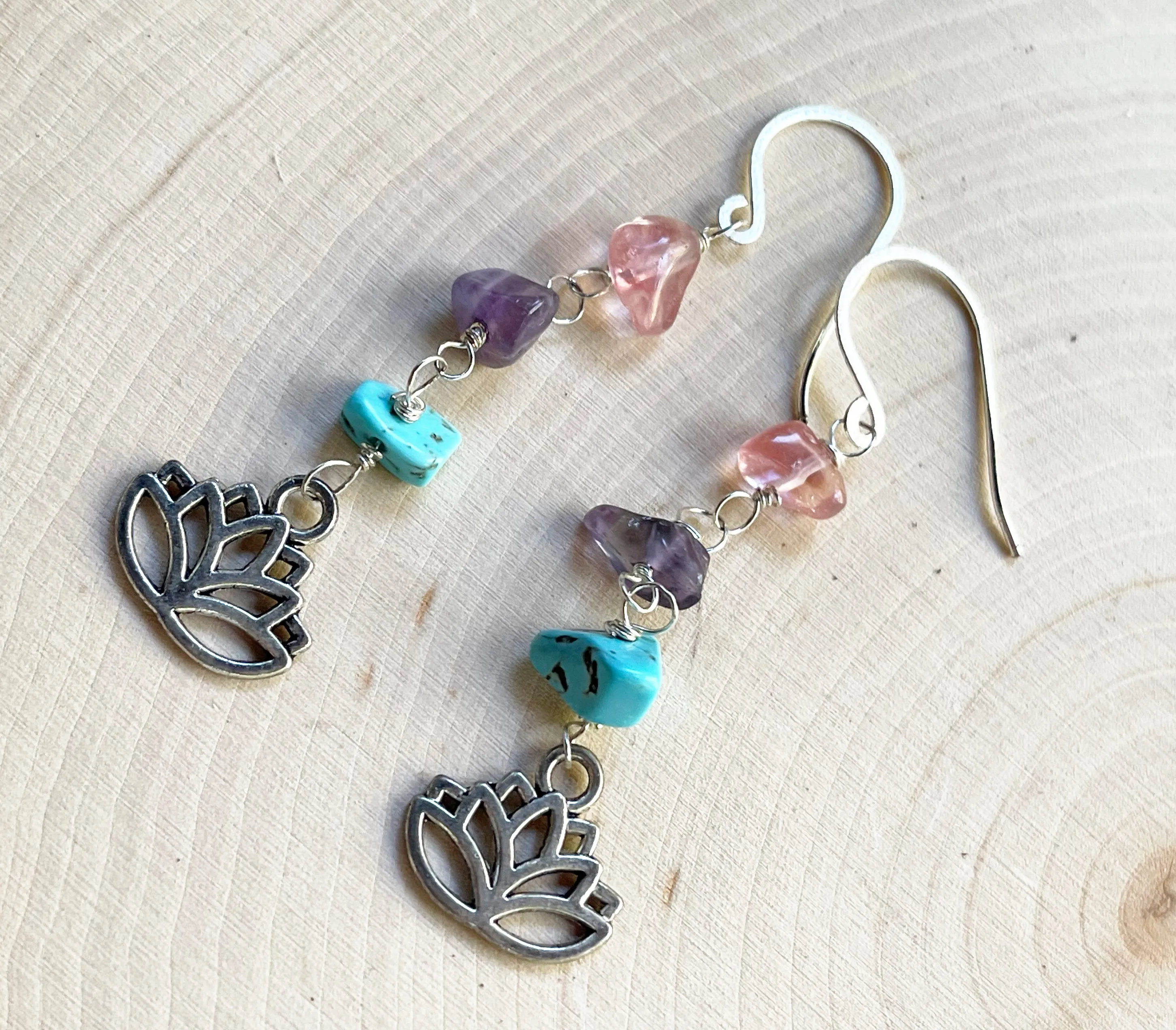 Lotus Charm and Gemstone Earrings