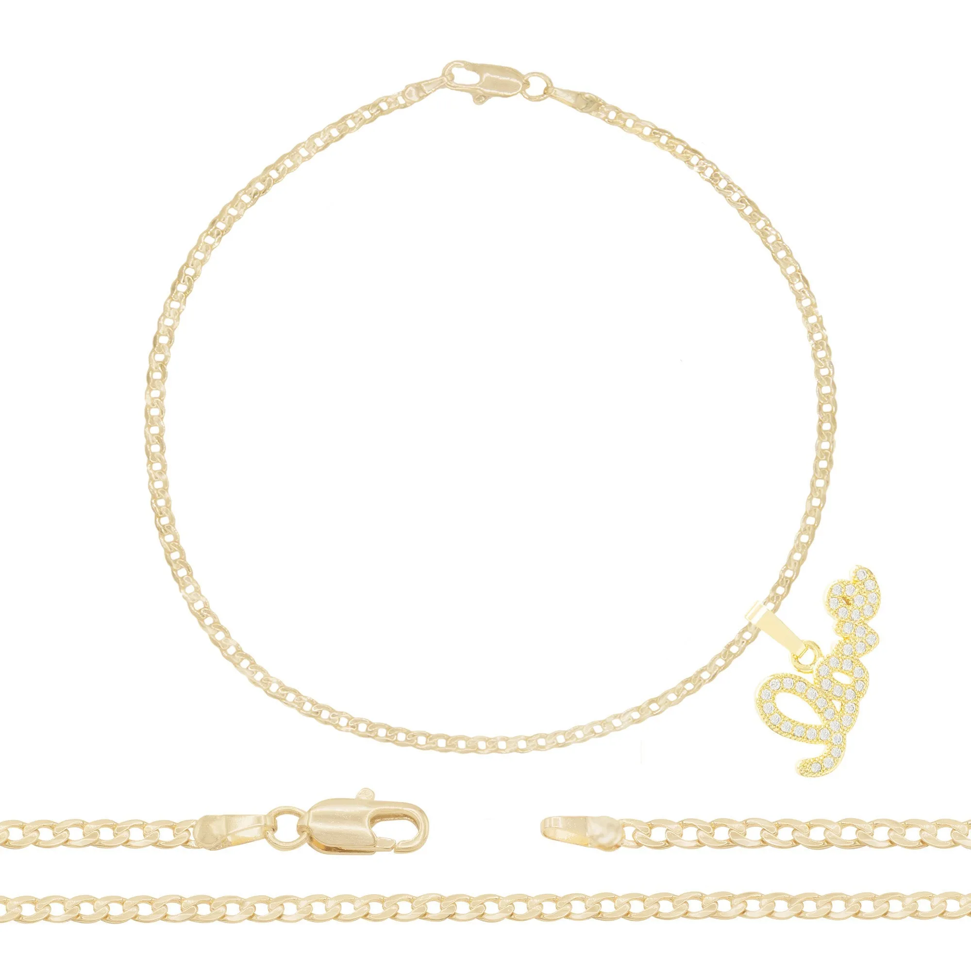 Love CZ Pendant 14K Anklet Gold Filled Cubic Zirconia 10" Women