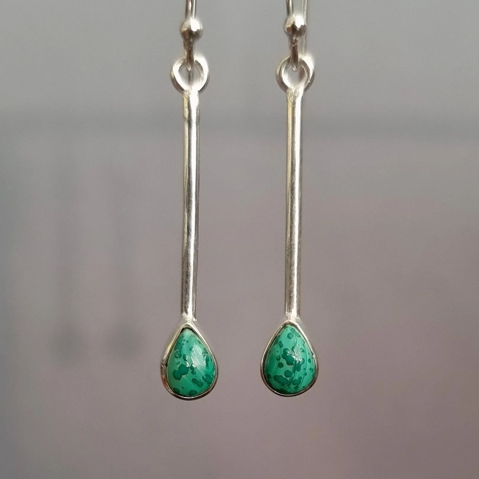 Malachite Teardrop Long 925 Silver Earrings, E15MAL