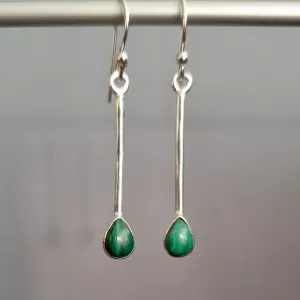 Malachite Teardrop Long 925 Silver Earrings, E15MAL