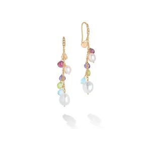 Marco Bicego Paradise 18K Yellow Gold Pearl and Multicolor Gemstone Earrings