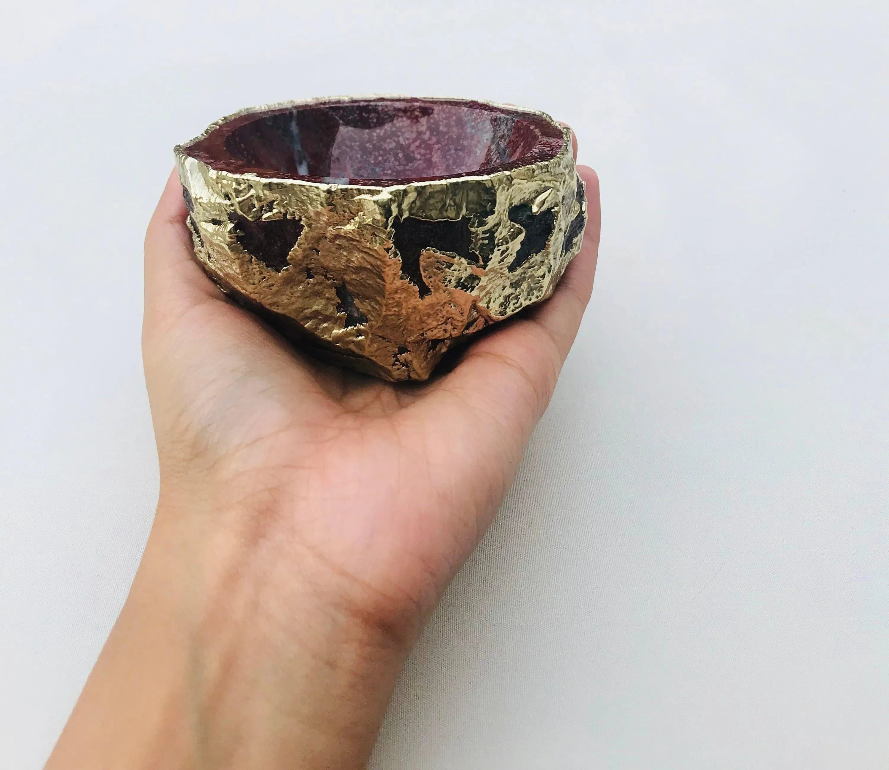 Maroon Red Agate Geode Jewelry Bowl