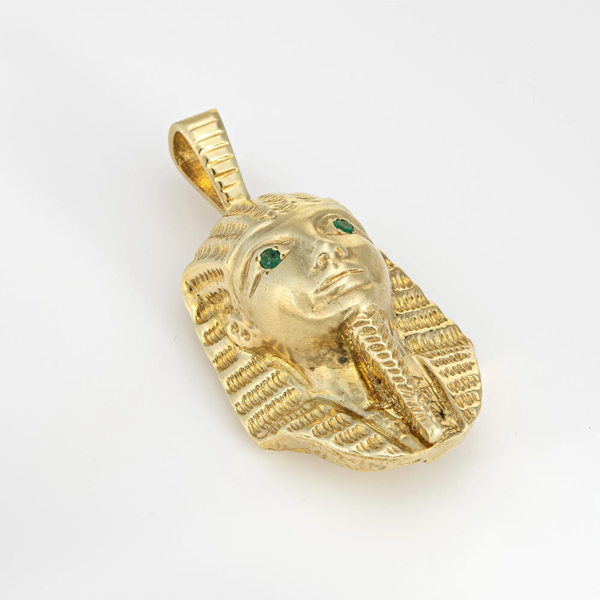 Maurice Katz Pendant Egyptian Pharaoh 14k Yellow Gold Emerald Eyes Jewelry
