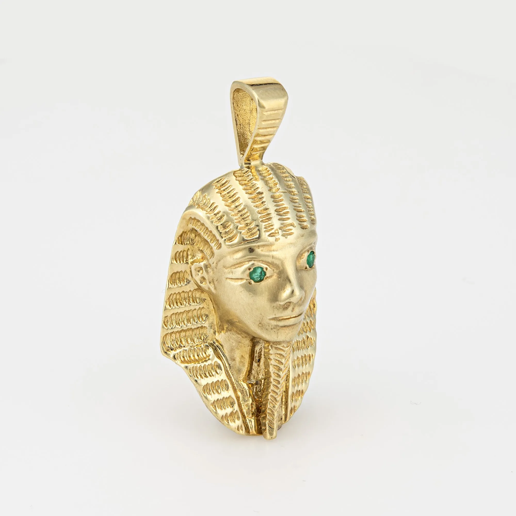 Maurice Katz Pendant Egyptian Pharaoh 14k Yellow Gold Emerald Eyes Jewelry