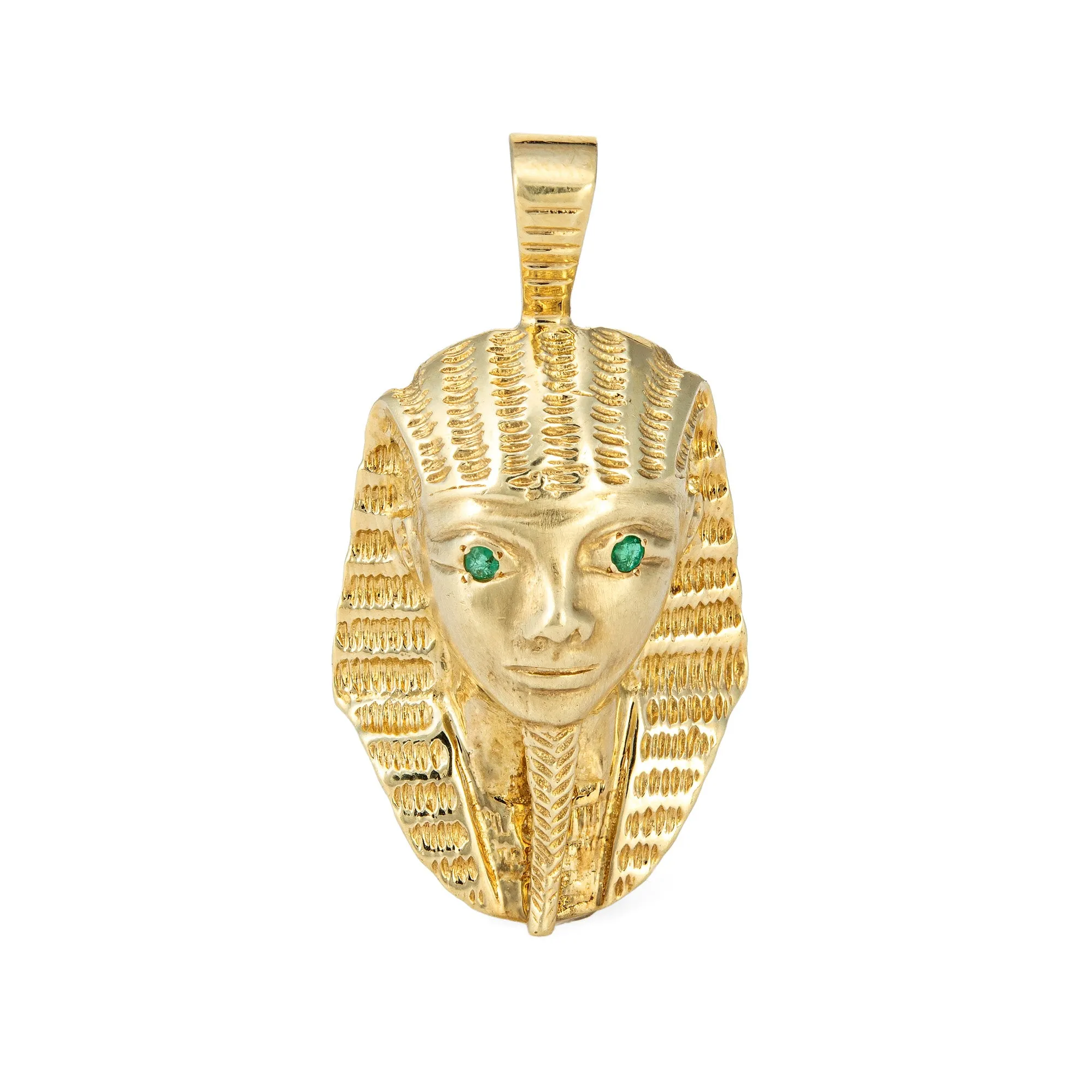 Maurice Katz Pendant Egyptian Pharaoh 14k Yellow Gold Emerald Eyes Jewelry
