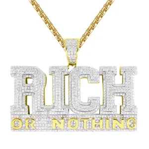 Mens Icy Double Layer Rich Or Nothing Hustler Gold Tone Charm