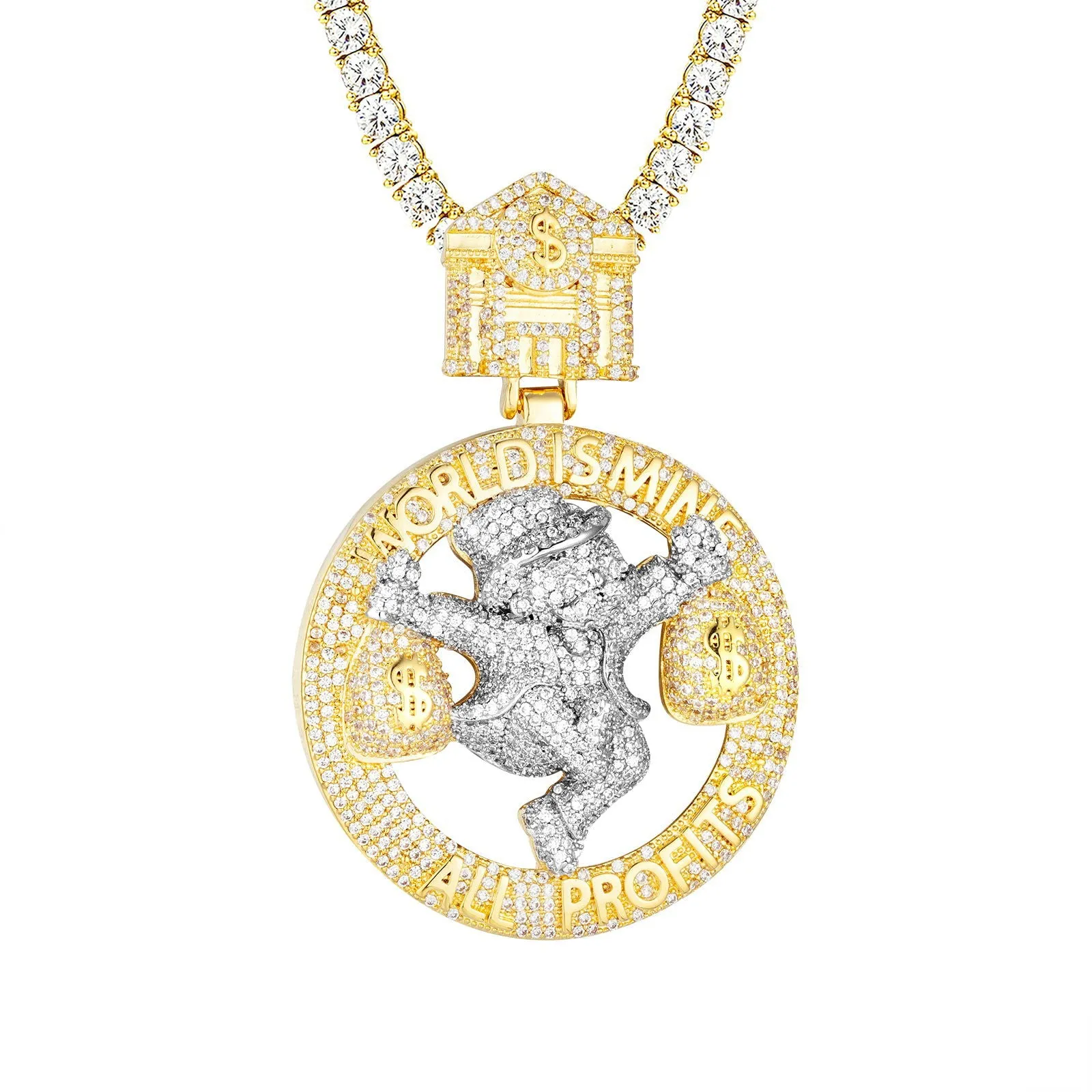 Mens World Is Mine Dollar Bag Hip Hop Custom Pendant