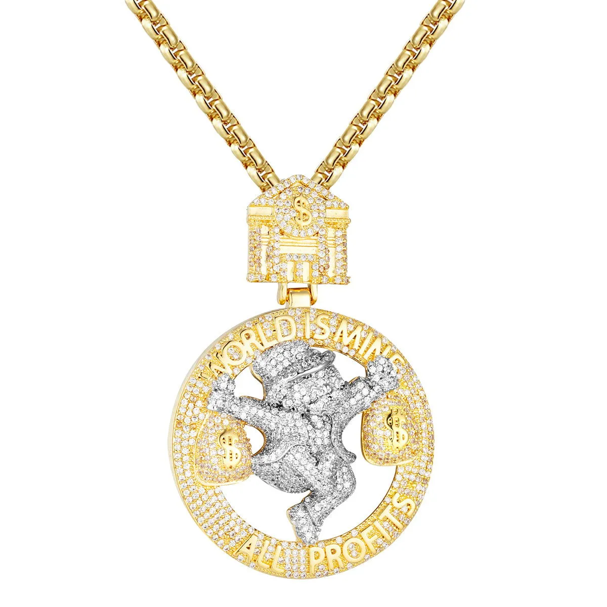 Mens World Is Mine Dollar Bag Hip Hop Custom Pendant