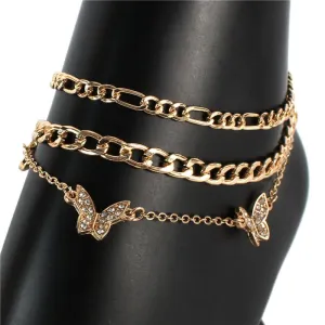 Metal Multi Chain Charm Butterfly Anklet