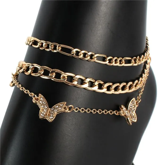 Metal Multi Chain Charm Butterfly Anklet
