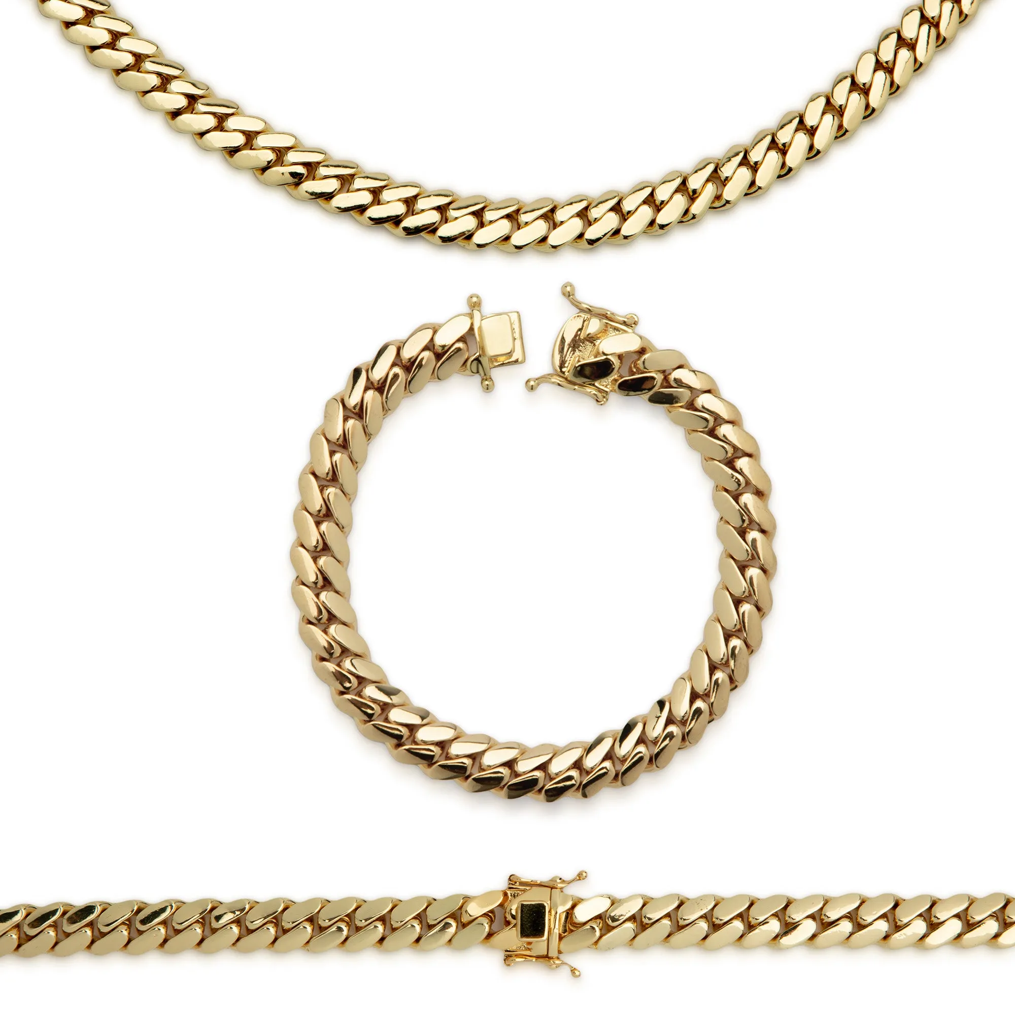 Miami Cuban Link Chain Bracelet 14K Gold Premium Plated 10-24mm Men Jewelry 8.5 inch