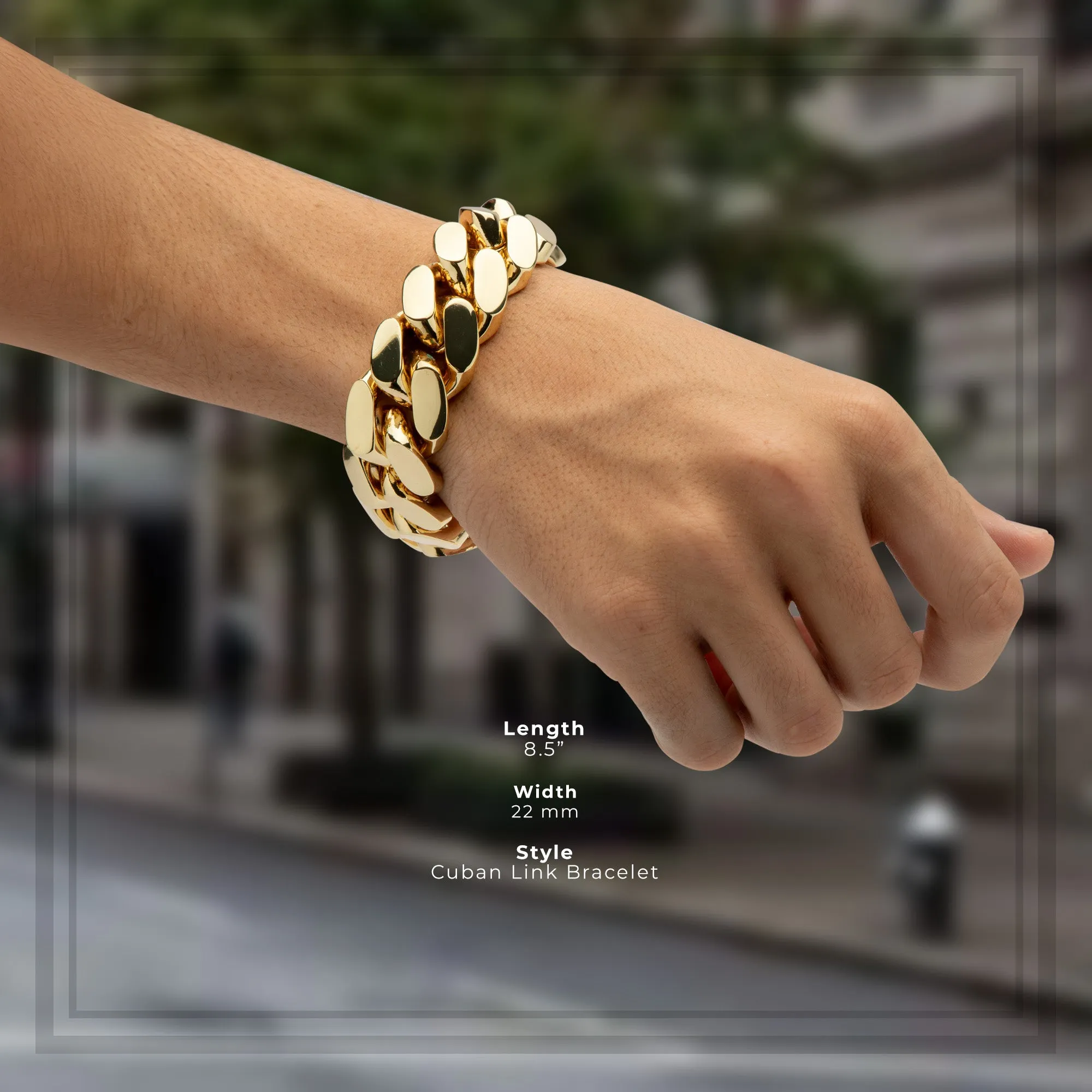 Miami Cuban Link Chain Bracelet 14K Gold Premium Plated 10-24mm Men Jewelry 8.5 inch