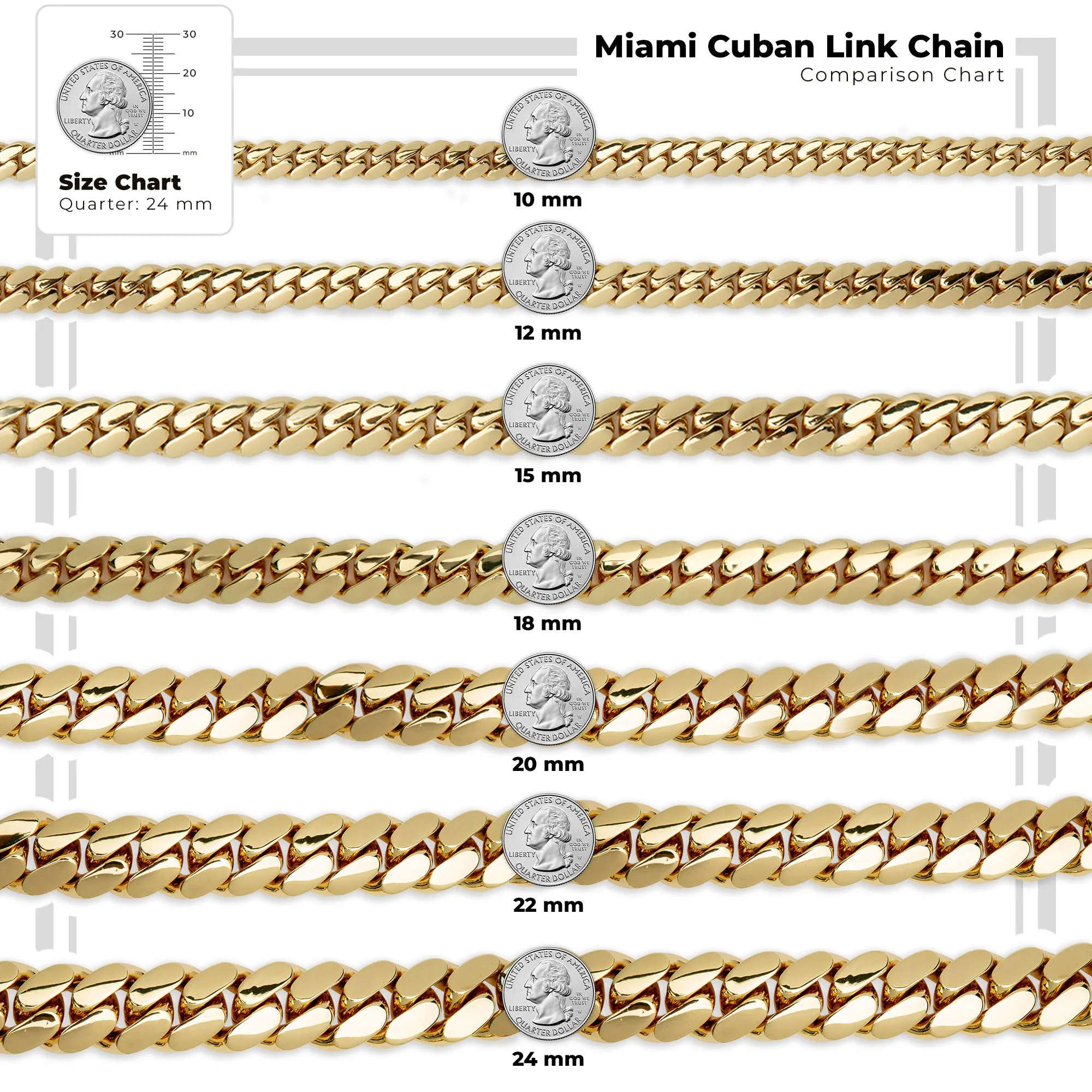 Miami Cuban Link Chain Bracelet 14K Gold Premium Plated 10-24mm Men Jewelry 8.5 inch