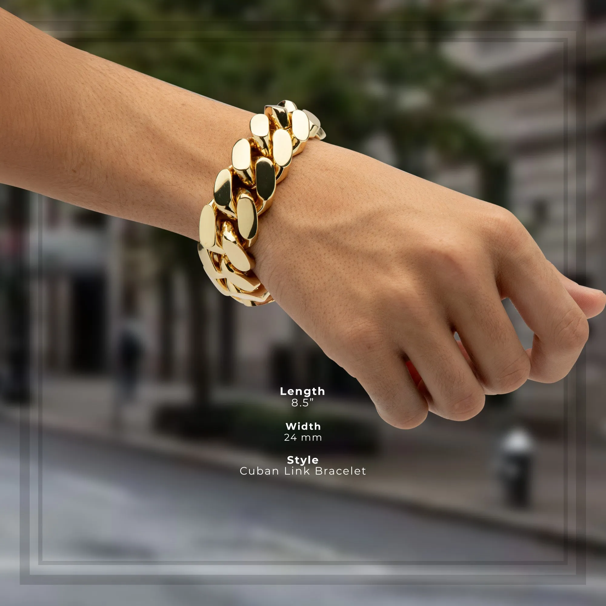 Miami Cuban Link Chain Bracelet 14K Gold Premium Plated 10-24mm Men Jewelry 8.5 inch