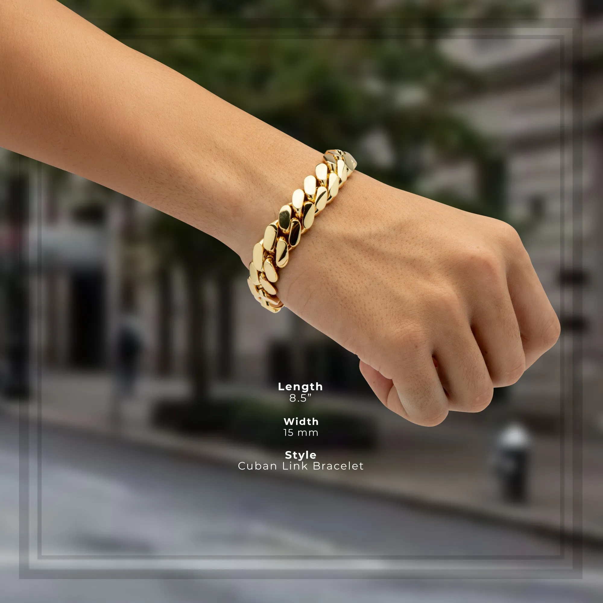 Miami Cuban Link Chain Bracelet 14K Gold Premium Plated 10-24mm Men Jewelry 8.5 inch