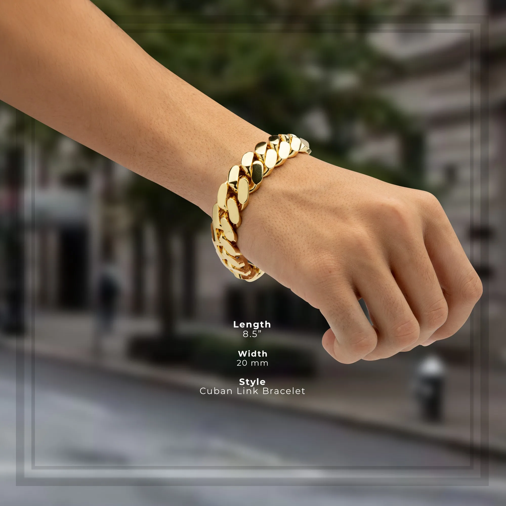 Miami Cuban Link Chain Bracelet 14K Gold Premium Plated 10-24mm Men Jewelry 8.5 inch