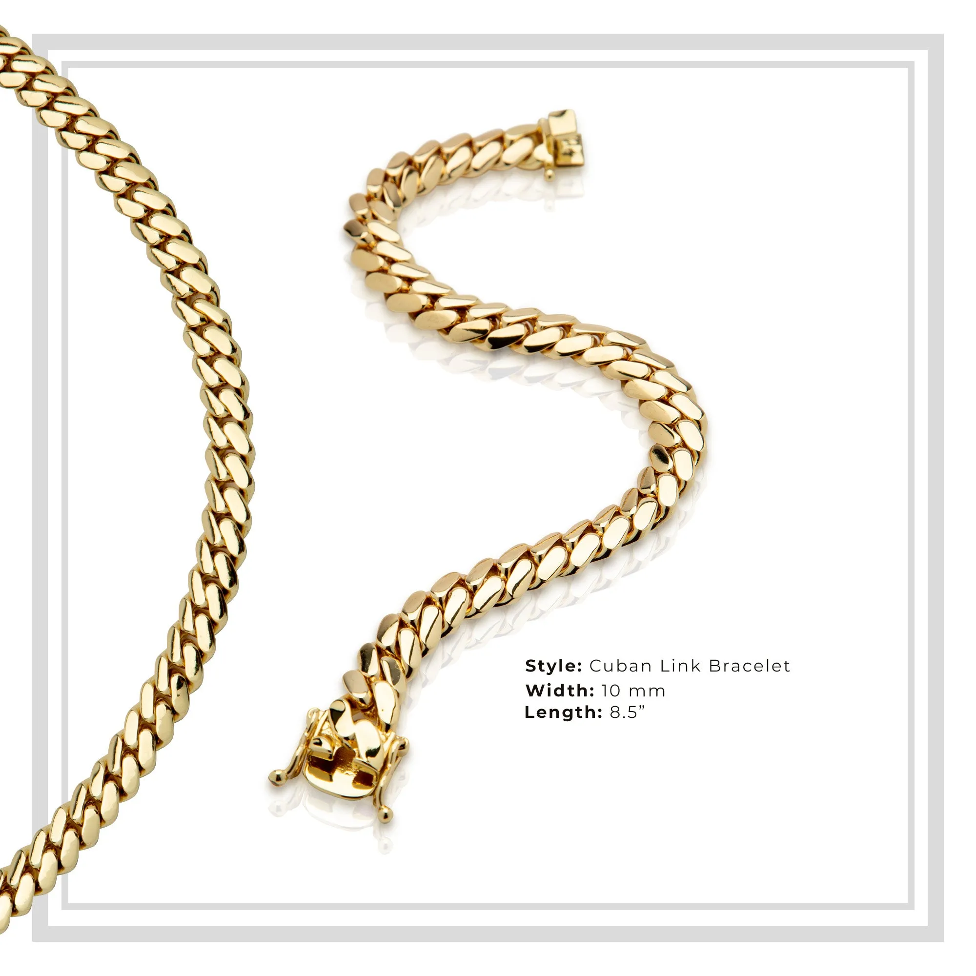 Miami Cuban Link Chain Bracelet 14K Gold Premium Plated 10-24mm Men Jewelry 8.5 inch