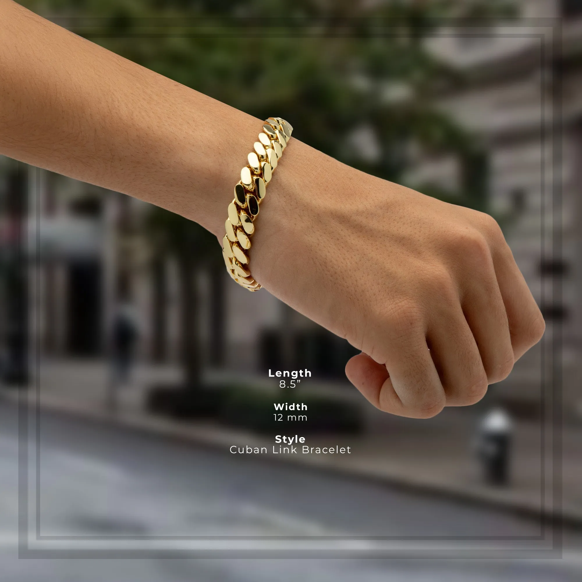 Miami Cuban Link Chain Bracelet 14K Gold Premium Plated 10-24mm Men Jewelry 8.5 inch