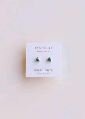 Mini Energy Gem - Green Onyx - Gold Earrings