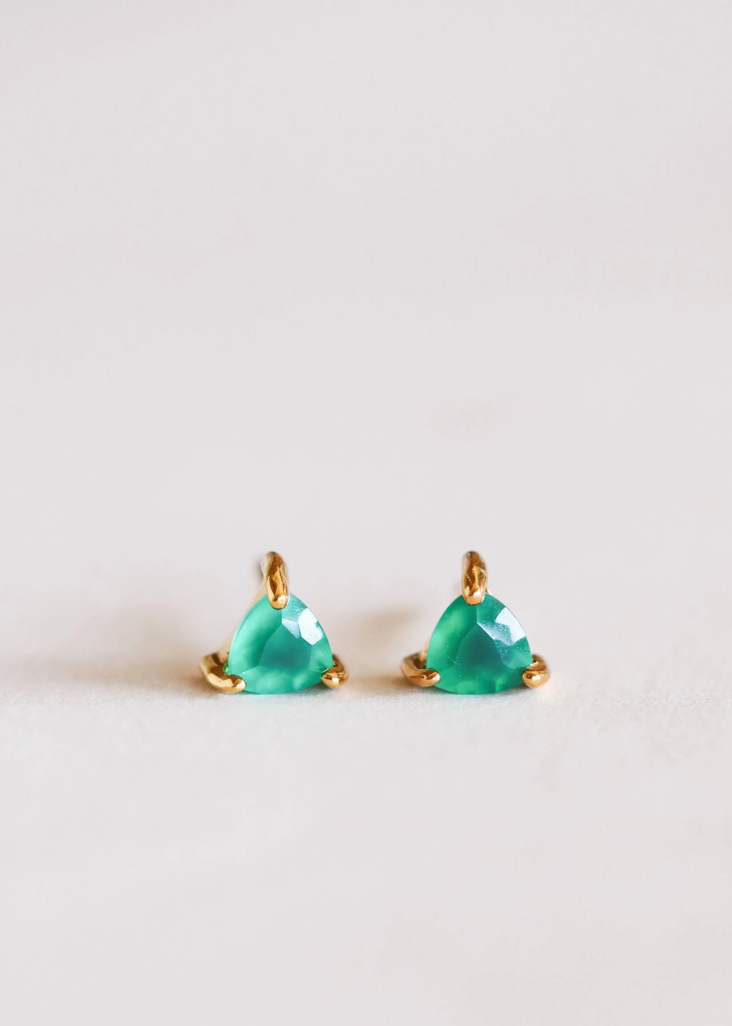 Mini Energy Gem - Green Onyx - Gold Earrings