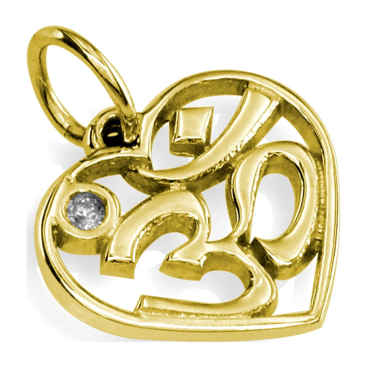 Mini Heart Yoga Ohm, Om, Aum charm jewelry in 14k Yellow Gold with Diamond Accent