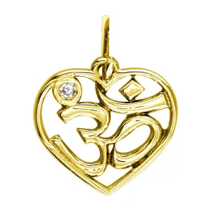 Mini Heart Yoga Ohm, Om, Aum charm jewelry in 14k Yellow Gold with Diamond Accent