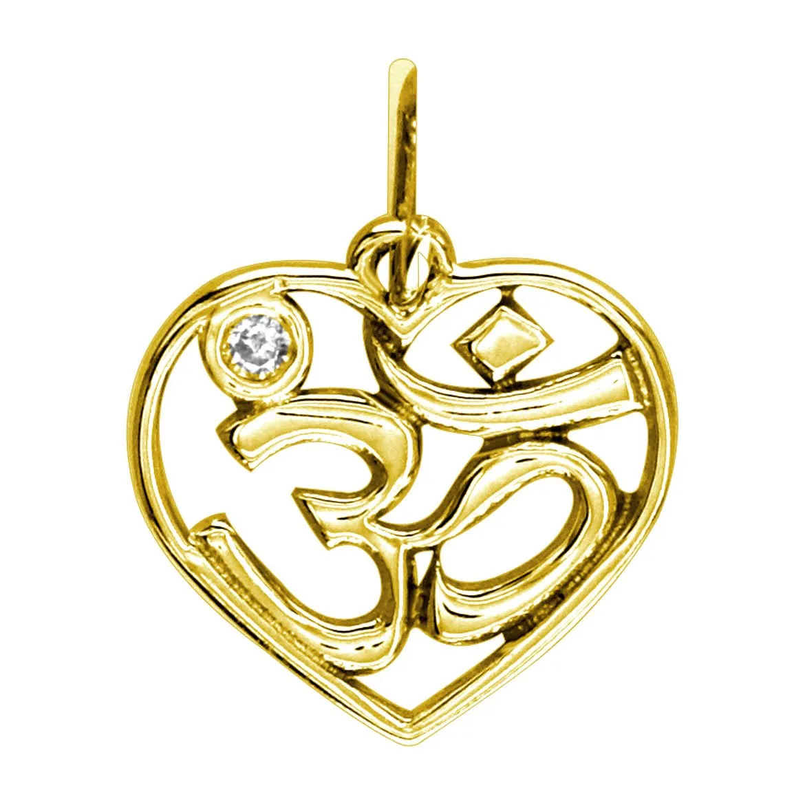 Mini Heart Yoga Ohm, Om, Aum charm jewelry in 14k Yellow Gold with Diamond Accent