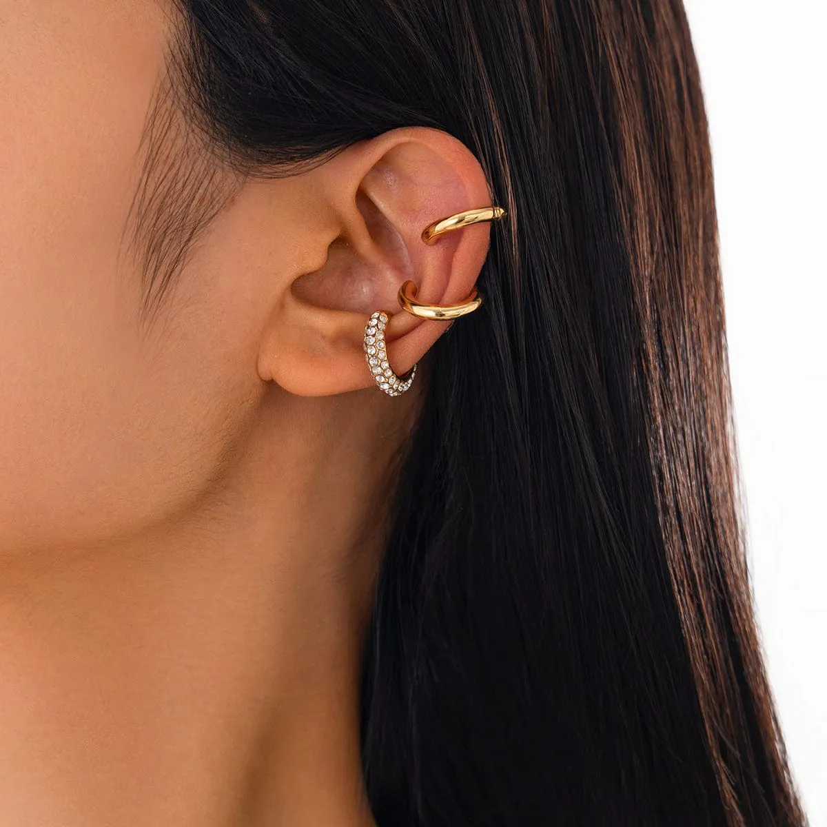 Minimalist 3pcs Rhinestone Inlaid Ear Cuff Earrings Set