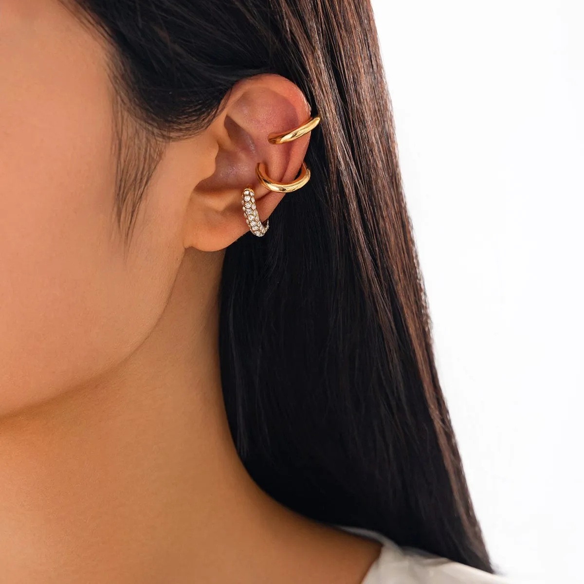 Minimalist 3pcs Rhinestone Inlaid Ear Cuff Earrings Set