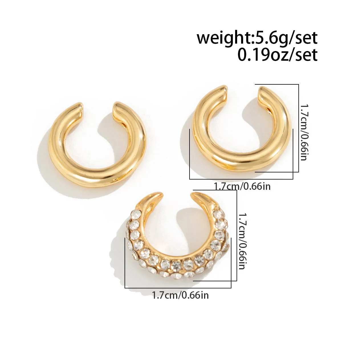 Minimalist 3pcs Rhinestone Inlaid Ear Cuff Earrings Set