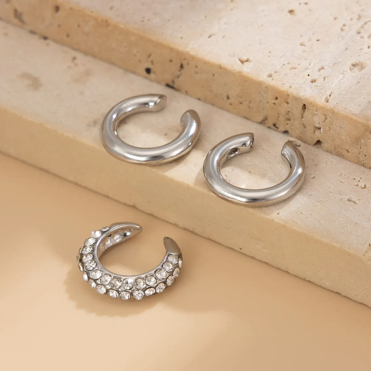 Minimalist 3pcs Rhinestone Inlaid Ear Cuff Earrings Set